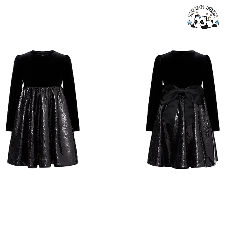 LEZONKIDS - 2024 Hot Selling Spring Long Sleeve Elegant Kids Satin Party Dress Design Girls Princess Dress